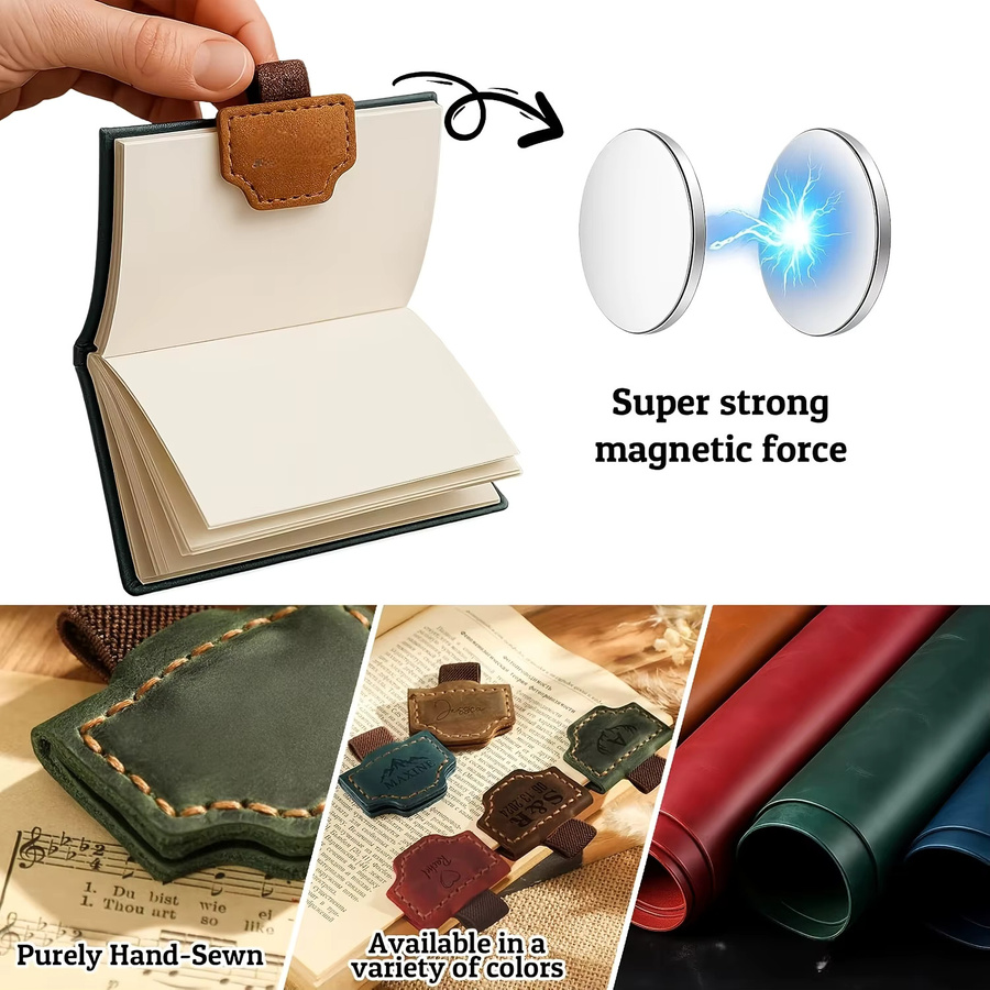 Magnetisches Vintage Lesezeichen aus PU-Leder mit Stiftclip in Gelb für Damen und Herren - Bild 2