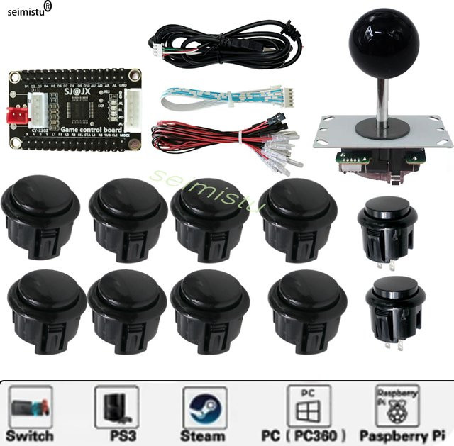 Sanwa Arcade Joystick DIY Kit für Raspberry Pi, XBOX 360, Android und PS3 in Schwarz und Grün mit USB-C Anschluss - Bild 1