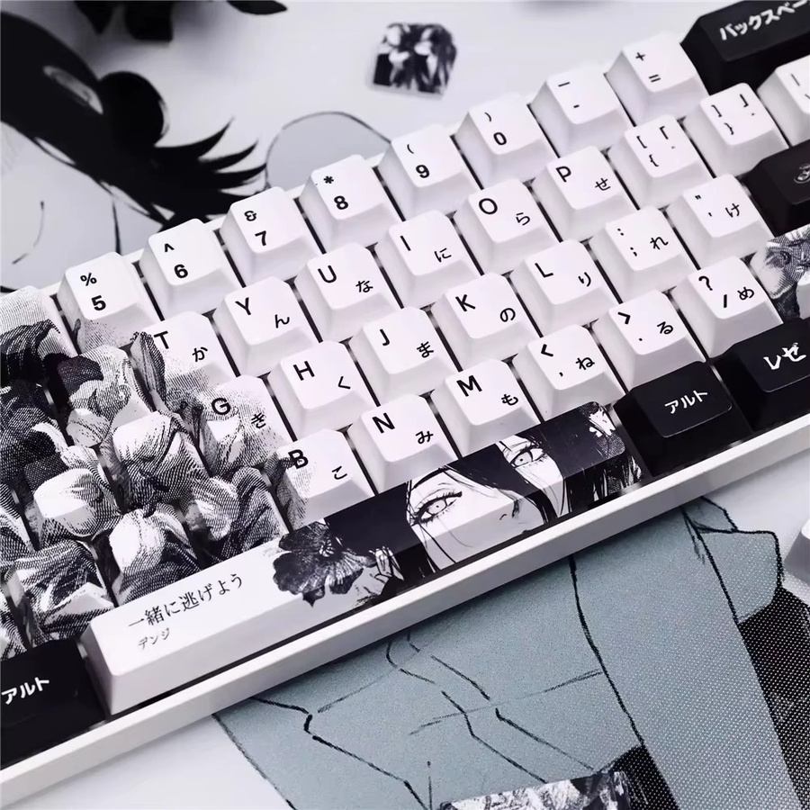 Anime Thema Tastenkappen Set in Weiß und Schwarz, maßgeschneiderte PBT Sublimation Tastaturkappen im Cherry-Profil für mechanische Tastaturen - Bild 4