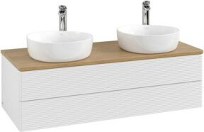 V&B Waschtischunterschrank Antao mit Frontstruktur in Eiche Honig und Weiß Lack, B/T/H: 120 x 50 x 50 cm - Bild 1