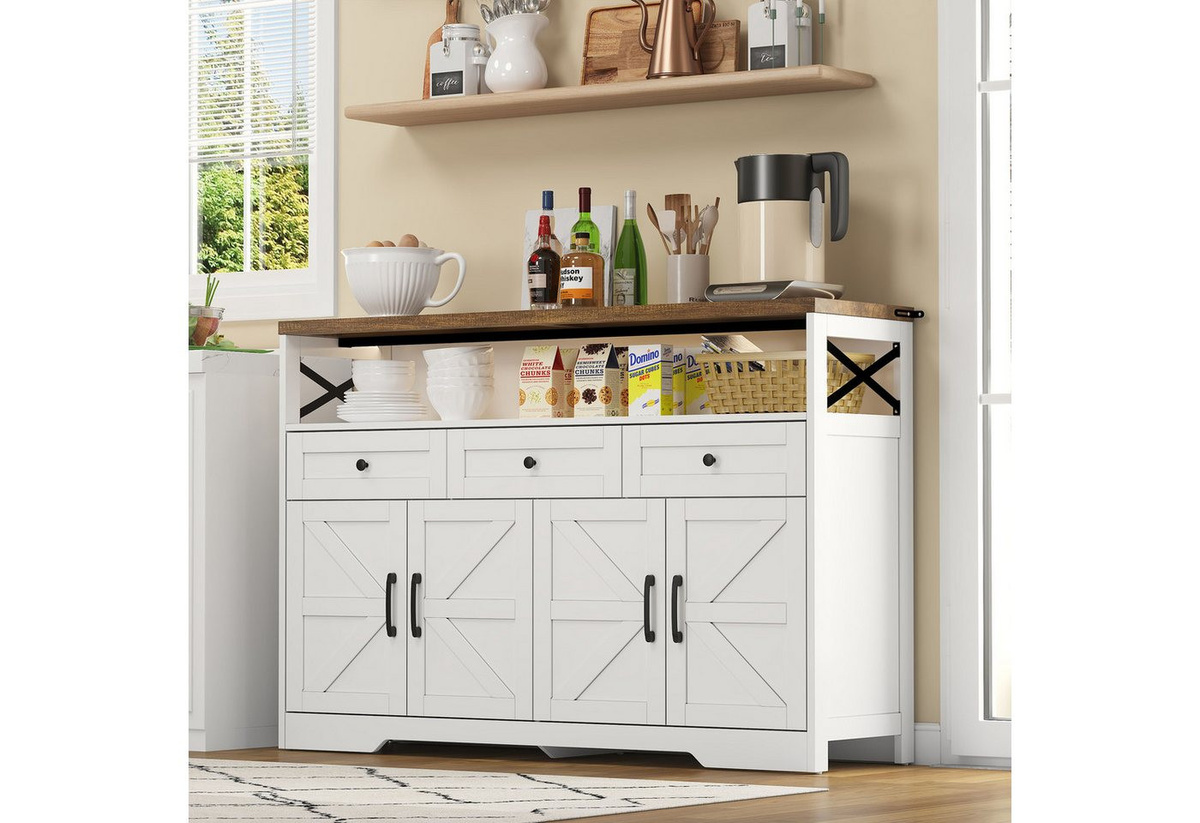 Flieks Kommode mit 3 Schubladen und 4 Türen, Sideboard mit verstellbaren Einlegeböden, B/T/H: 140 x 35 x 95 cm - Bild 1