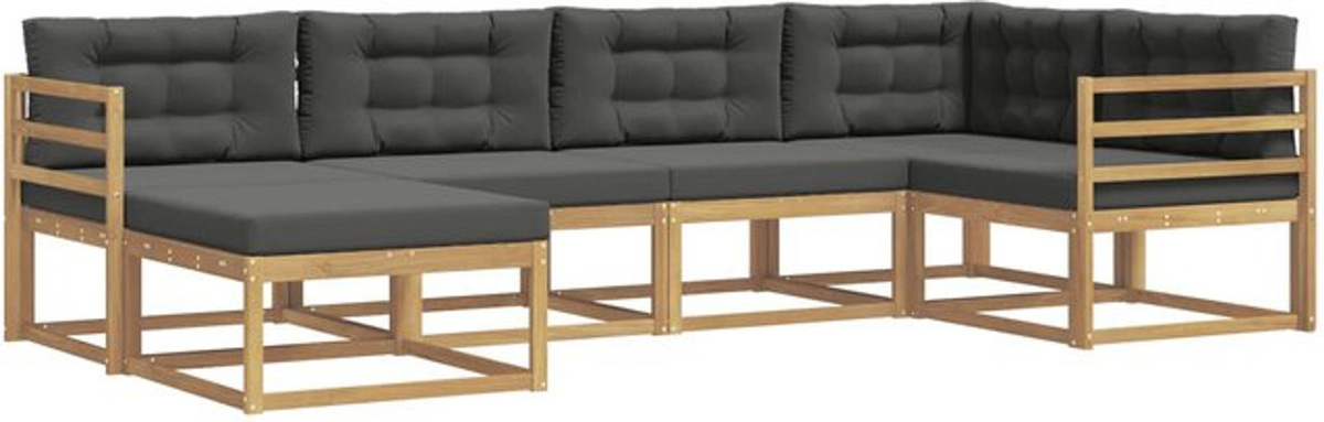 vidaXL Outdoor-Sofagarnitur aus Akazienmassivholz und Polyester, 5-teiliges Loungemöbel-Set in Weiß und Anthrazit - Bild 1