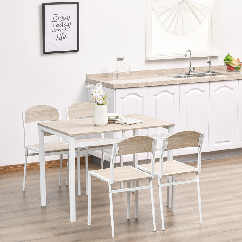 HOMCOM 5-teilige Essgruppe mit Esstisch und 4 Stühlen aus MDF und Metall in Grau und Weiß, B: 100 cm, T: 63 cm, H: 76,5 cm - Bild 2