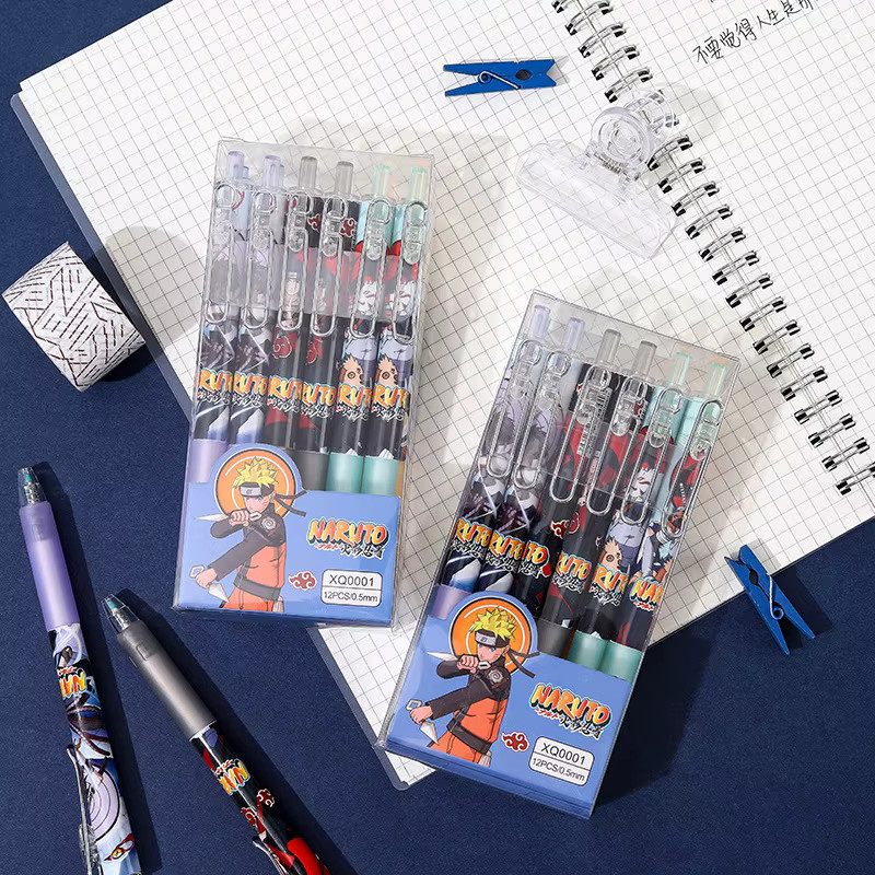 Bandai Naruto Anime Gel-Stifte im 6er-Set, Kugelschreiber mit 0,5 mm Spitze, Schwarz, Schreibwaren für Schule und Studium - Bild 2