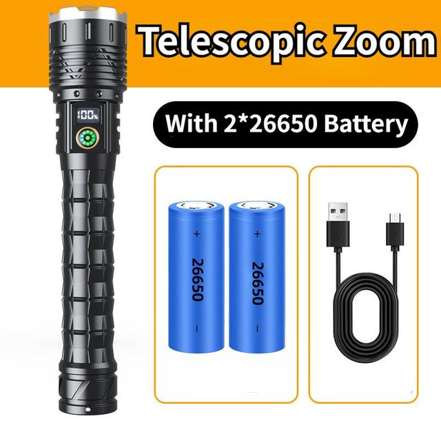 Paweinuo Hochleistungs LED-Taschenlampe mit 2x 26650 Akkus, 10000mAh, Typ-C wiederaufladbar, Schwarz - Bild 1