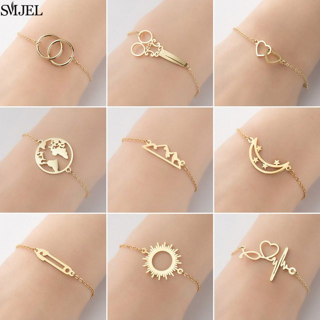 SMJEL Armband Edelstahl, Gold, Schere, Mond und Sonne Anhänger, Damen - Bild 1
