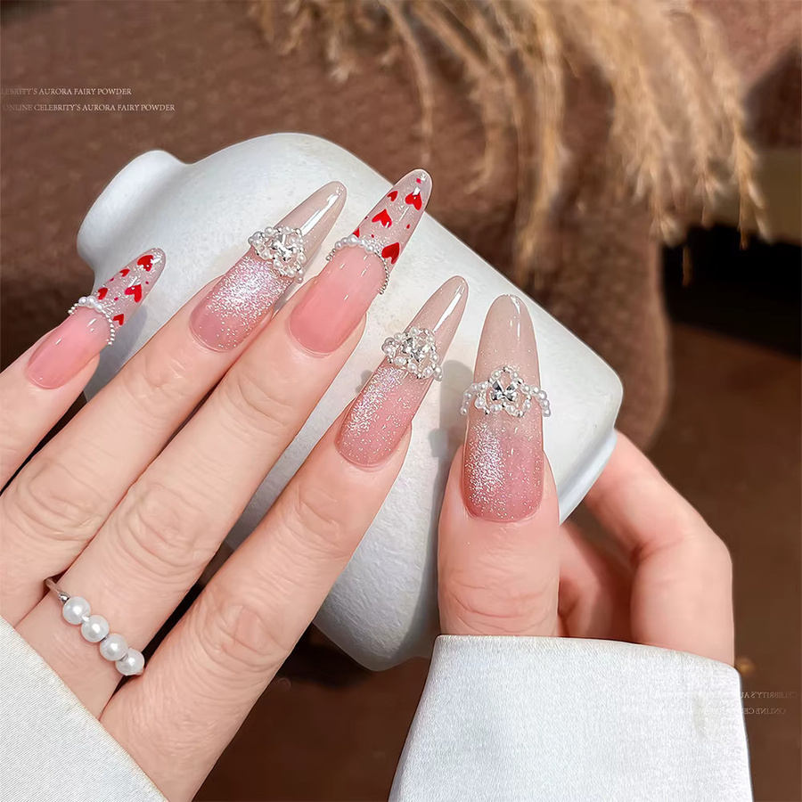 MAFANAILS Nagelanhänger Herz-Schleifen mit Perlen und Strass, 6 Stück, Glänzend - Bild 3