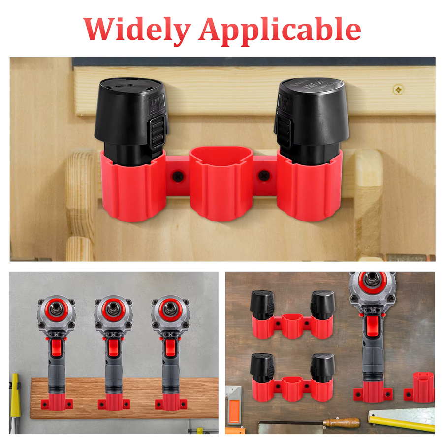 16er Set Batteriehalter und Werkzeughalter für Milwaukee M12 12V, Wandmontage aus Kunststoff in Rot - Bild 6
