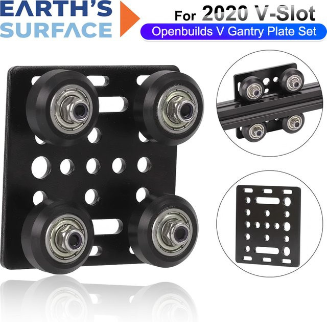 EARTH'S SURFACE 2020 V-Gantry-Plattenset mit Rollen für V-Nut-Aluminiumprofile in Schwarz - Bild 1