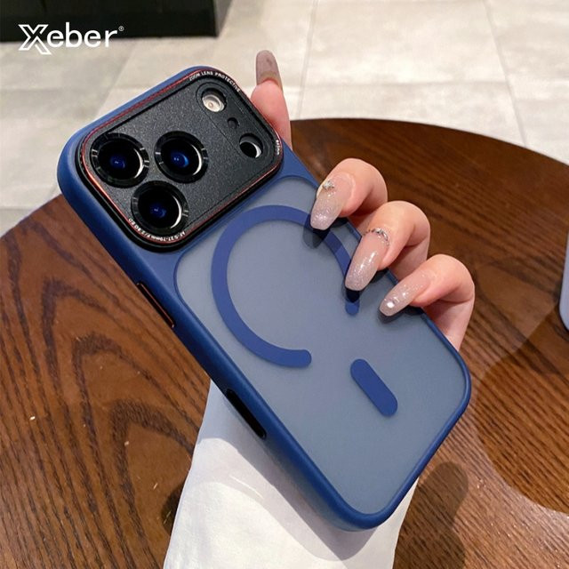 Xeber Magnetische Stoßstangen-Schutzhülle für iPhone kompatibel mit iPhone 11 bis iPhone 17 Pro Max Plus, Transparent/Blau, mit kabellosem Laden und Kameraschutz - Bild 1