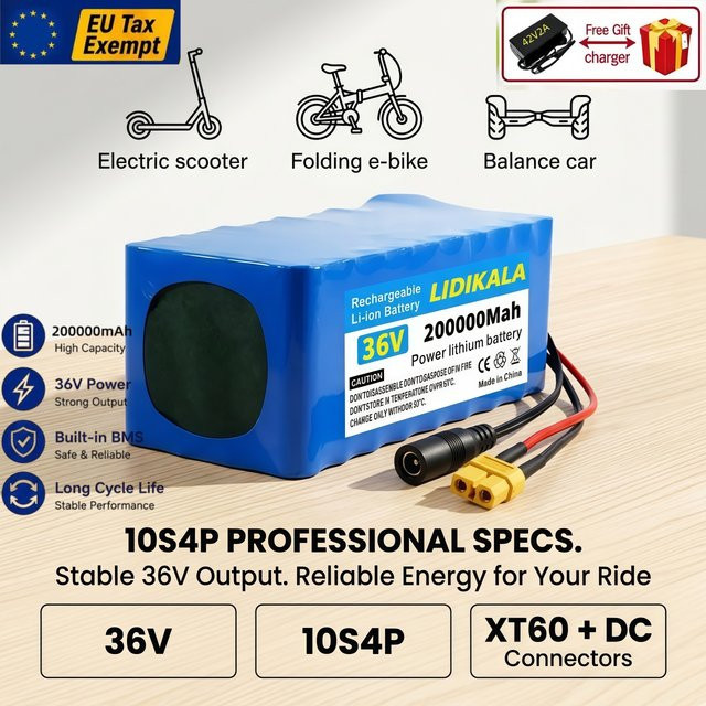 36V 10S4P 18650 Lithium-Ionen-Akkupack in Blau mit XT60 und DC-Anschluss für Elektroroller und E-Bikes - Bild 1