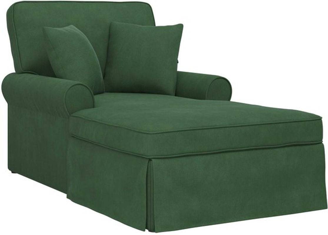 vidaXL Chaise Lounge mit Rock und 3 Kissen aus Cordstoff in Dschungelgrün - Bild 1