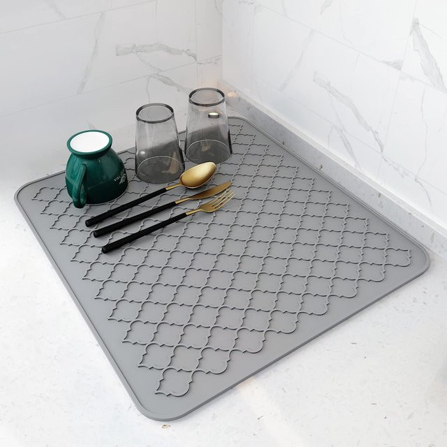 Rutschfeste Silikon-Trockenmatte für Küchenarbeitsplatten in Grau, rechteckig, B: 45,72 cm, T: 30,0 cm, H: 0,5 cm - Bild 1