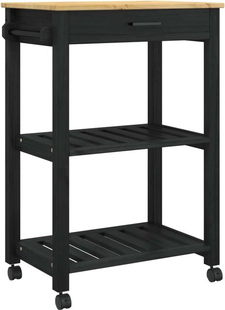 vidaXL Küchentrolley MONZA aus Massivholz Kiefer in Schwarz, B/T/H: 60 x 40 x 88,5 cm - Bild 1