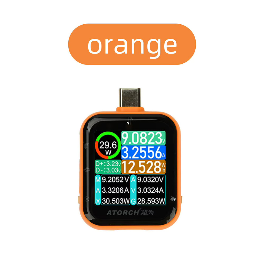 Diymore Typ-C USB-Ladetester T3 mit Touch-Steuerung und Schwerkraftsensor, digitales Voltmeter und Amperemeter, hochpräzises Leistungsmessgerät in Orange - Bild 5