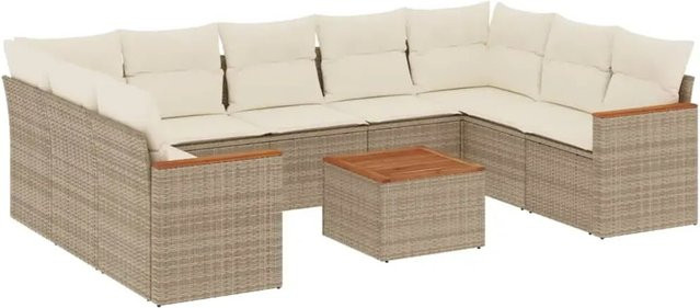 vidaXL 10-teilige Garten-Sofagarnitur aus Poly-Rattan und Akazienholz in Beige und Cremeweiß - Bild 1