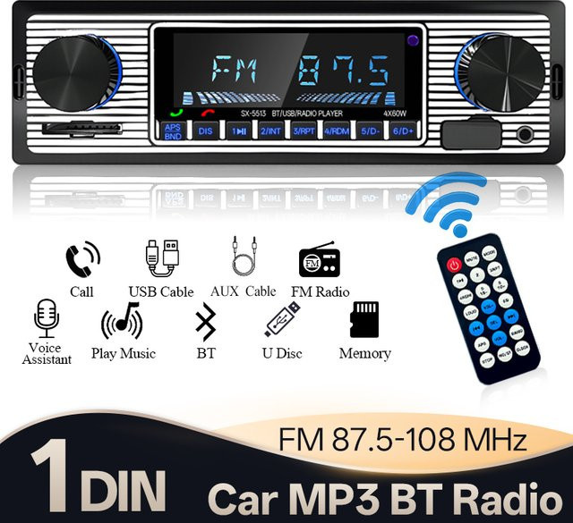 Hippcron 1 Din Autoradio MP3 Stereo Audio Player mit Bluetooth, FM Empfänger, AUX und USB in Schwarz - Bild 1