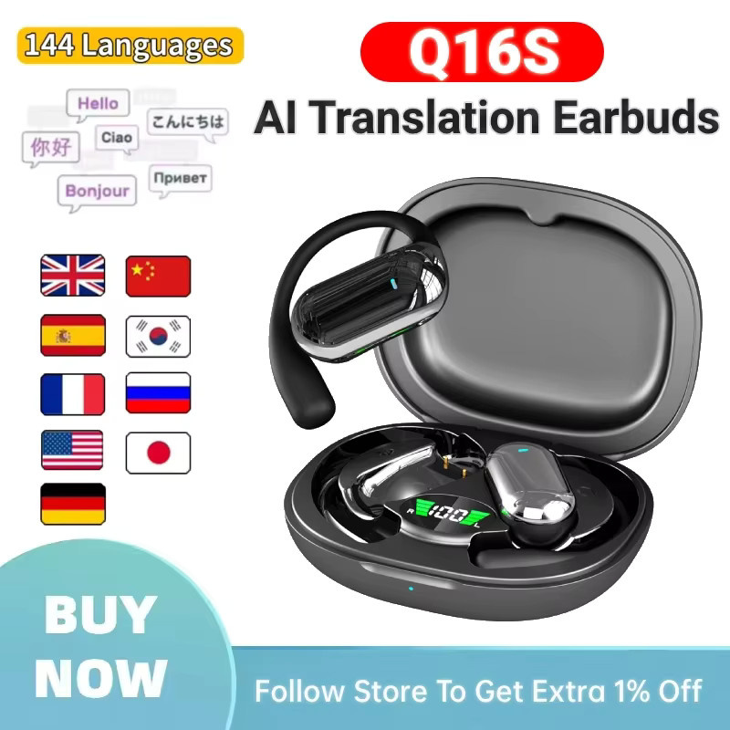 DIXSG AI-Übersetzer-Ohrhörer in Schwarz mit Echtzeit-Sprachübersetzung für 144 Sprachen, kabellose Bluetooth In-Ear Kopfhörer mit Geräuschunterdrückung - Bild 7