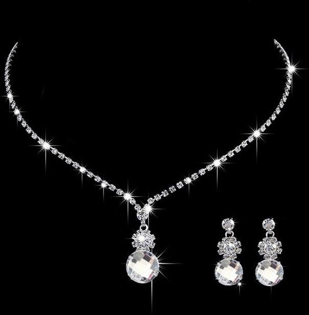 Schmuck-Set Halskette und Ohrringe, Silber, Zirkonia, Damen - Bild 1