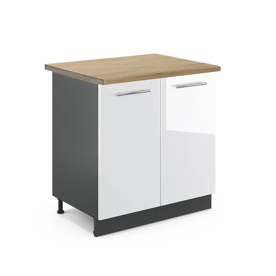 Vicco Spülenunterschrank Fame-Line in Weiß Hochglanz und Anthrazit mit Eiche-Optik, B/T/H: 80 x 60 x 82 cm - Bild 2