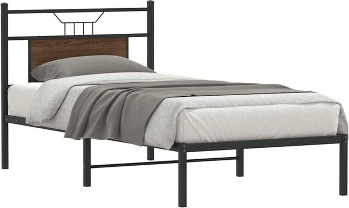 Vidaxl Metallbett im Industrial Design aus Holzwerkstoff und Stahl, Braun, B/T/H: 80 x 200 cm - Bild 1