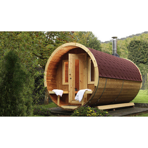 Wolff Finnhaus Fasssauna De luxe Thermo aus Fichtenholz und Erle in Beige und Schwarz für 6 Personen, Durchmesser: 235 cm, Höhe: 330 cm - Bild 2