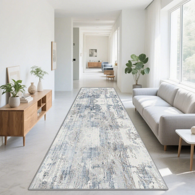 VIKAMA Teppich im nordischen abstrakten Stil, blau, rutschfest, rechteckig, ideal für Flur und Wohnzimmer - Bild 1