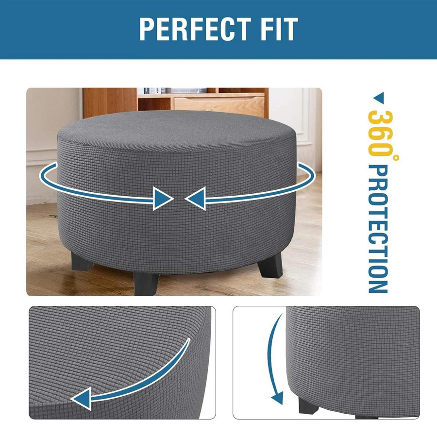 Stretch Ottoman Hülle aus Jacquard für runde Klapphocker und Aufbewahrungshocker, Möbelschutzhülle in modernem Stil - Bild 1