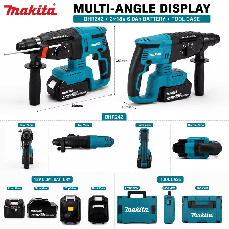 Makita DHR242 Akku-Bohrhammer 18V mit bürstenlosem Motor, 2J Schlagkraft, 24mm Betonbohrung und 4700 IPM in 3 Betriebsmodi - Bild 2