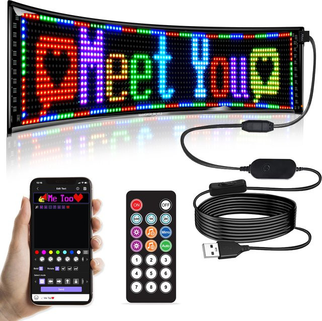 GOTUS Programmierbares LED-Display in Schwarz mit App-Steuerung, flexibles Multi-Text-Muster und Uhranzeige, Multicolor - Bild 1