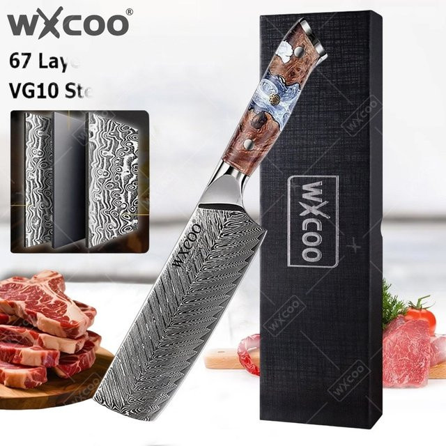 WXCOO Professionelles Küchenmesser-Set aus Damaszener Stahl mit Fleischbeil und Hühnerknochen-Schere sowie japanischem Ausbeinmesser - Bild 1