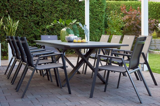 Hartman Garten-Essgruppe Xanadu / Aruba in Xerix/Anthrazit mit 10 Stapelsesseln aus Aluminium und Glaskeramik, ausziehbar, B/T: 220 x 100 cm bis 280 x 100 cm - Bild 1