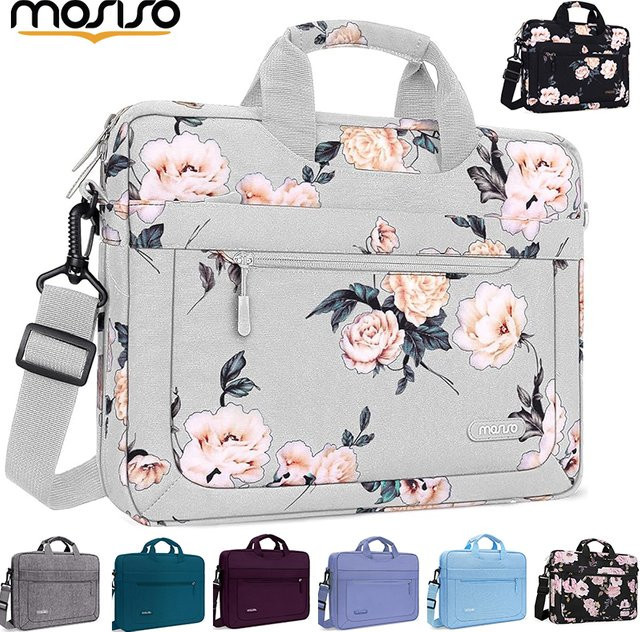 MOSISO Laptop-Umhängetasche in Purple für MacBook Air 15 Zoll, MacBook Pro 16 Zoll und Notebooks von 13 bis 17,3 Zoll mit Kamelien-Design - Bild 1