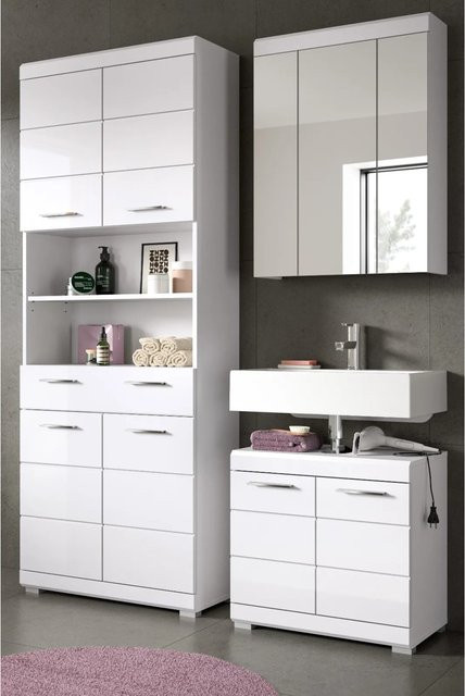 Inn.Furn Badmöbel Set Shawn 3-teilig in Weiß Hochglanz mit LED-Beleuchtung, Breite: 149 cm - Bild 1