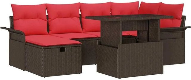 vidaXL Garten-Sofa-Set aus Polyrattan in Braun mit 7 Teilen, L-Form mit Polsterkissen und integriertem Stauraum - Bild 1