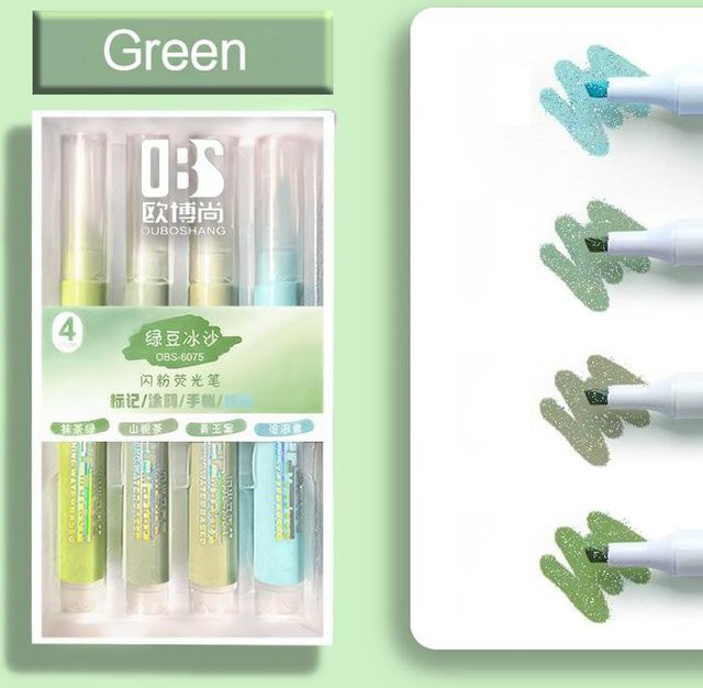 Bestbags Glitzer Textmarker Set mit Pinselspitze in Grün, 4 Stück pro Box, 4 mm Strichbreite für Graffiti und Kunstschule - Bild 1