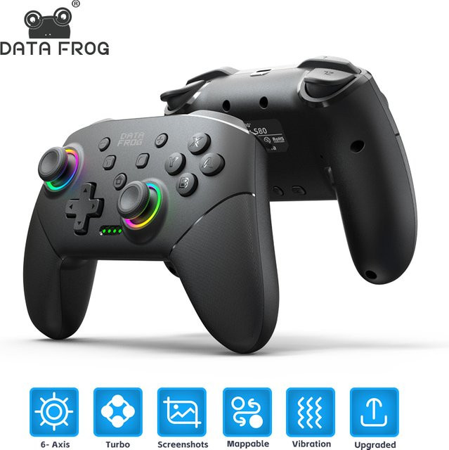 DATA FROG Kabelloser Game-Controller für Nintendo Switch, Lite und OLED sowie PC, Dual-Vibration und Turbo-Funktion, Schwarz - Bild 1