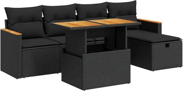 vidaXL 6-tlg. Garten-Sofagarnitur in L-Form aus schwarzem Poly-Rattan mit Kissen und pulverbeschichtetem Stahlgestell - Bild 1