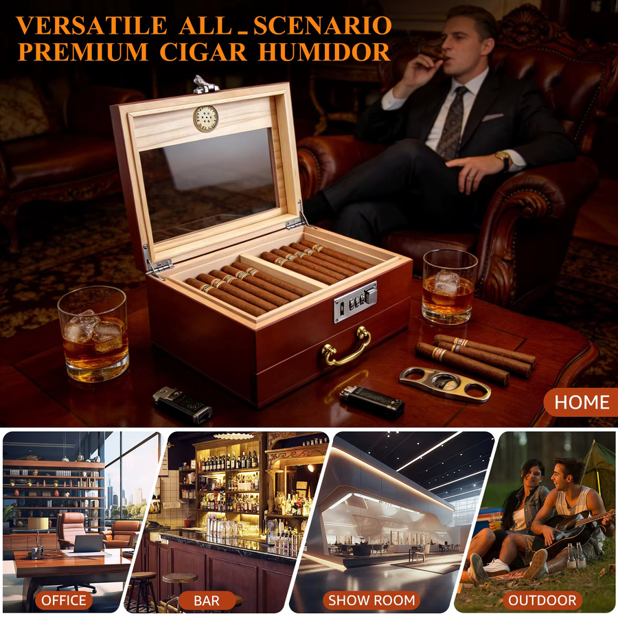 Zassenhaus Zigarren-Humidor aus Zedernholz mit Hygrometer, Schublade und Längenmesser, B/T/H: 23,5 x 18 x 11,5 cm - Bild 4