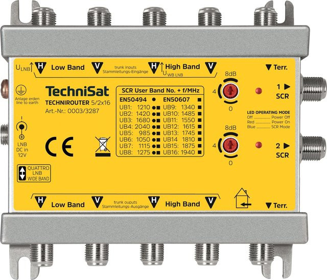 TechniSat TECHNIROUTER 5/2x16 Sat-Verteiler für 2 Stränge je 16 Teilnehmer in Silber (DVB-S/S2) - Bild 1