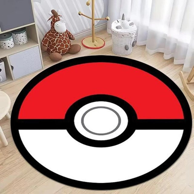 Karpetti Runder Teppich mit Pokeball Muster in Rot für Wohnzimmer, Schlafzimmer und Kinderzimmer, Durchmesser: 60 cm - Bild 1