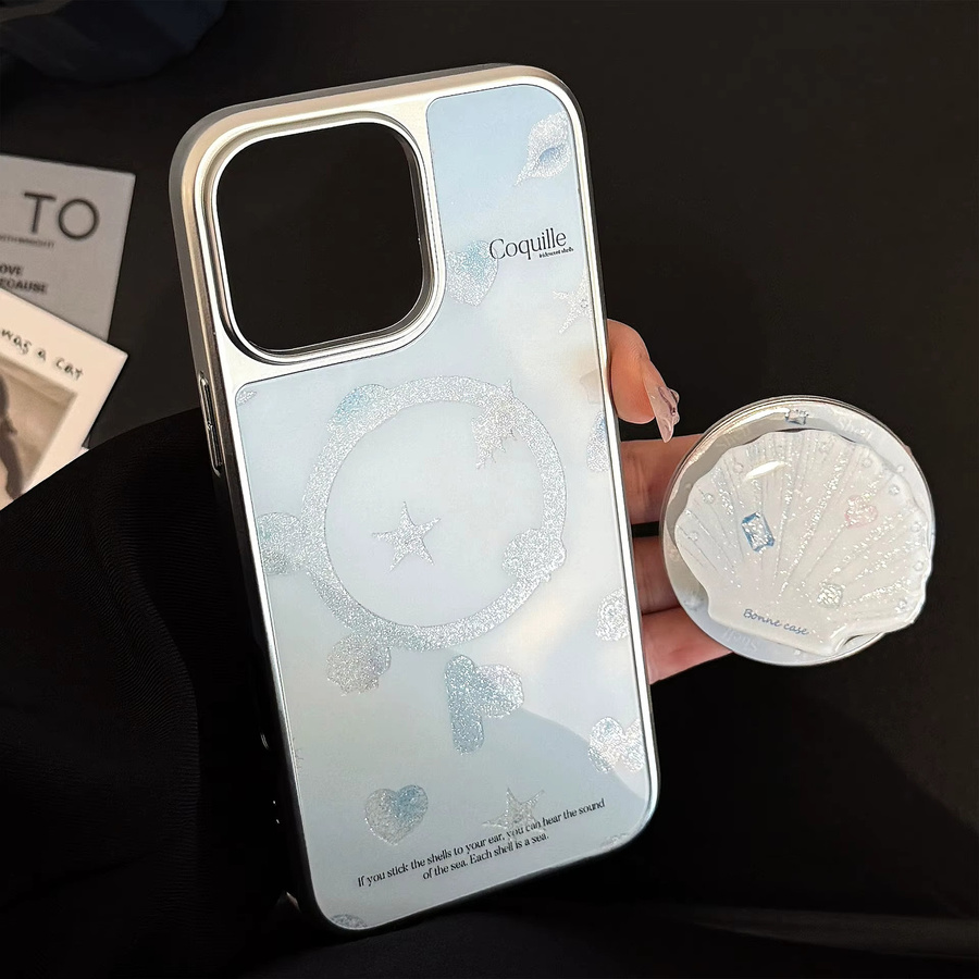 MUQGEW Magnetische Handyhülle mit Ozean-Shell-Design in Sommerblau für iPhone 12 bis iPhone 17 Pro Max, glitzernde stoßfeste Hartschale - Bild 4