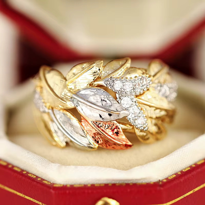 Huitan Ring, Dreifarbiges Blatt-Design, Zirkonia, Damen - Bild 2