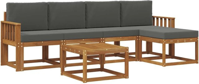 vidaXL Outdoor-Sofagarnitur aus Akazien-Massivholz mit 6 Kissen in Natur und Anthrazit - Bild 1