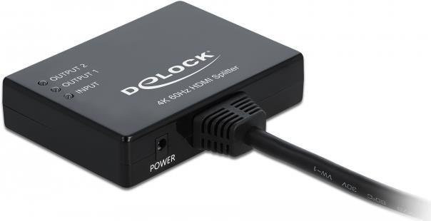 Delock HDMI Splitter 1 auf 2 mit LED-Anzeige Schwarz 4K 60 Hz - Bild 2