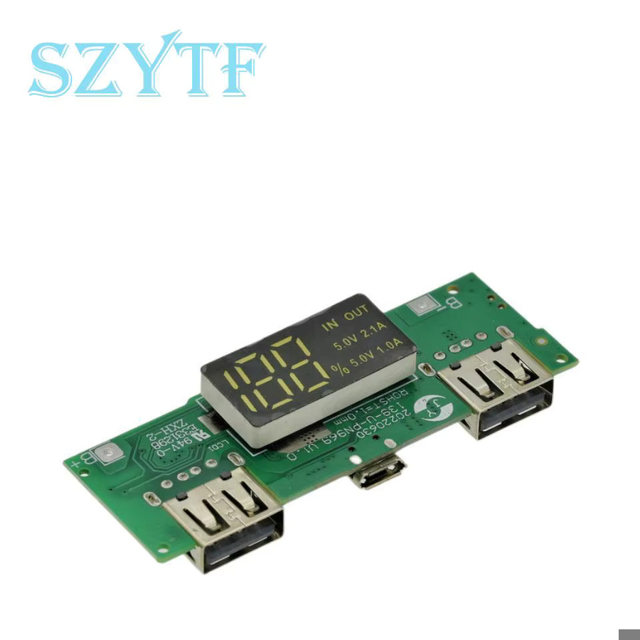 SZYTF Lithium-Batterie-Ladegerät mit LED-Anzeige und Dual-USB-Anschluss in Grün, 5 V, 2,4 A, kompatibel mit Micro-USB und Typ-C-USB für 18650-Lademodule - Bild 2