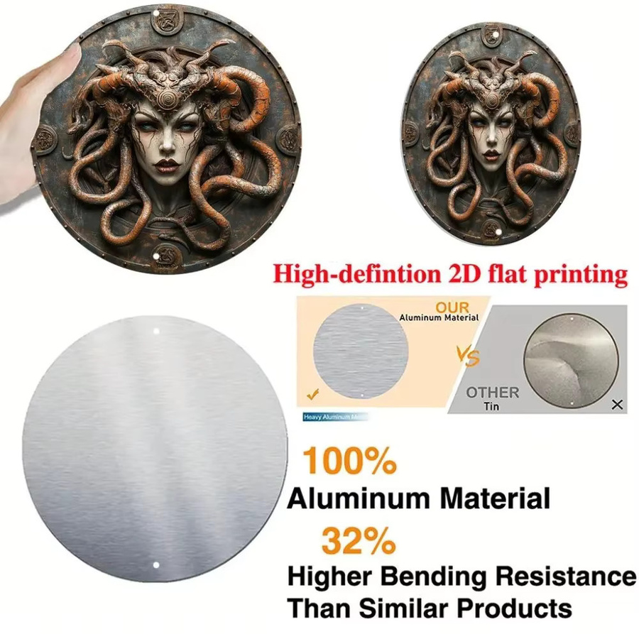 Potdemiel Vintage Medusa Rundes Aluminiumschild Wandkunst Durchmesser: 20,3 cm - Bild 3