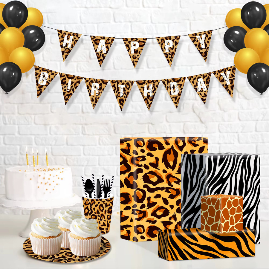 12 Stück Dschungeltiere Party Geschenkboxen aus Papier mit Leopard und Zebra Streifen in Multicolour zum Basteln und Dekorieren - Bild 2