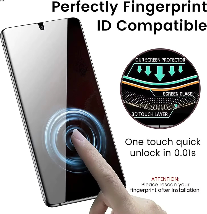 Samsung S25 Ultra 5G Anti-Spy Displayschutzfolie aus Glas mit Fingerabdruck-Entsperrung, transparent - Bild 2