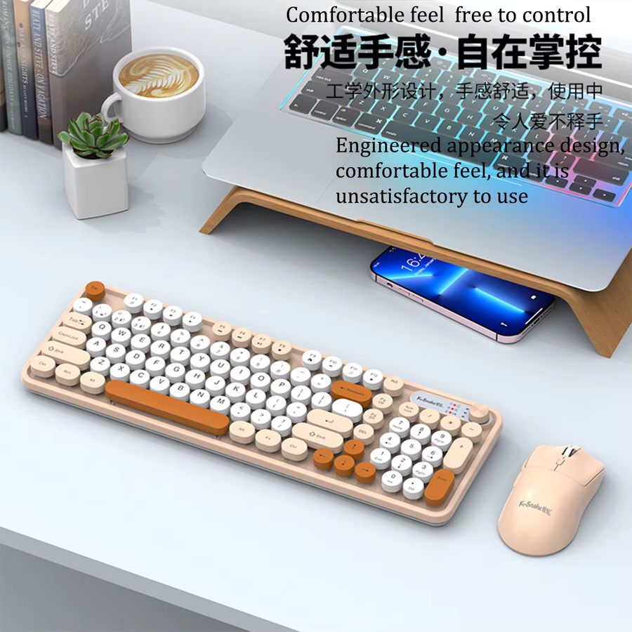 K-snake Wk300 Bluetooth kabelloses Tastatur- und Maus-Set in Blau mit Punk-Tastenkappen und Lautstärkeregler - Bild 2